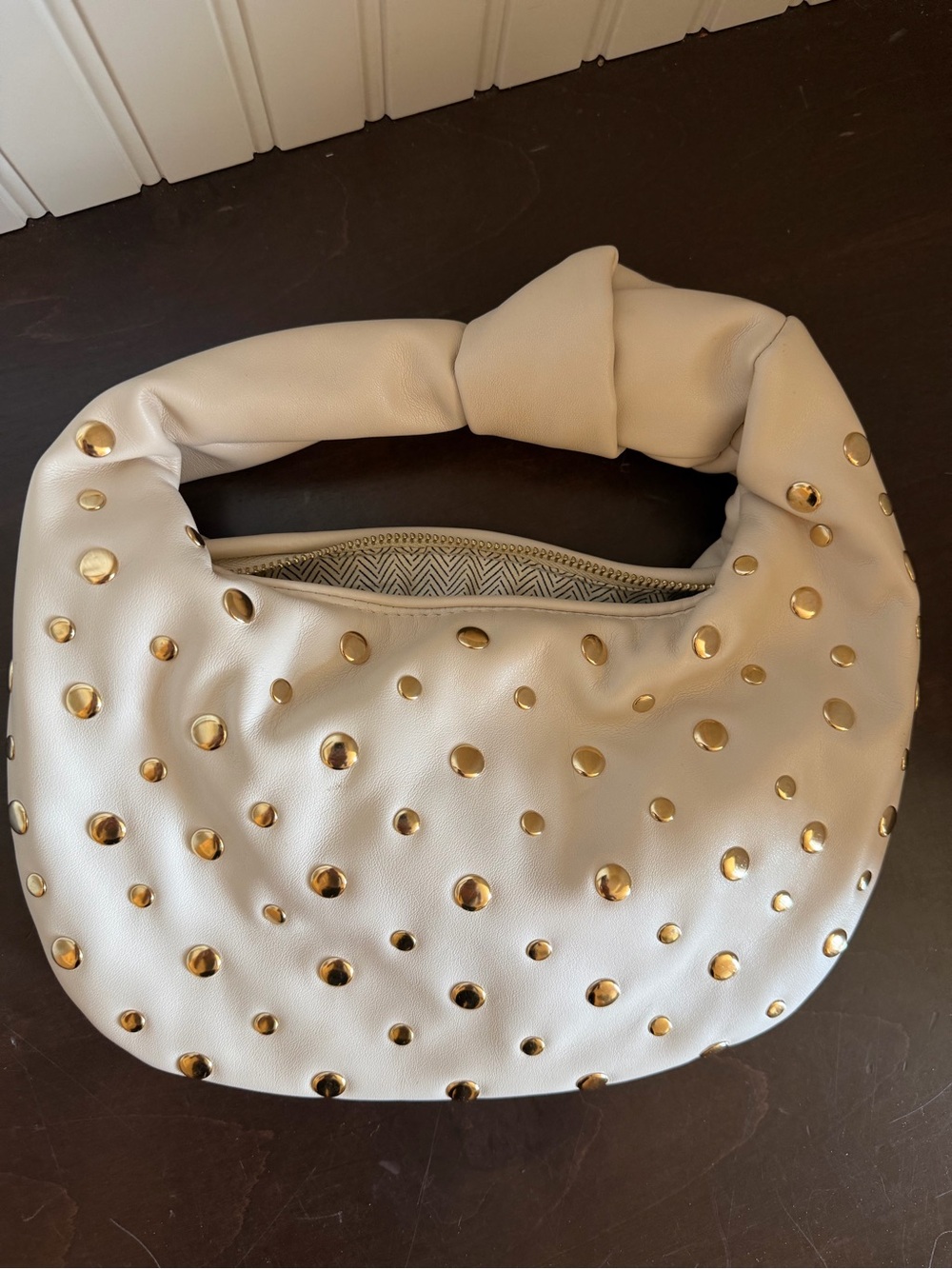 Studded Cream Hobo Bag with Gold Accents